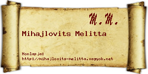 Mihajlovits Melitta névjegykártya